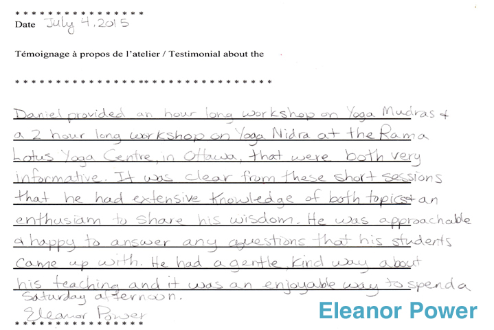 Temoignage Eleanor Power NewFoundland chez Rama Lotus le 4 juillet 2015
2015July4RamaLotusTestimonialEleanorPower.jpg